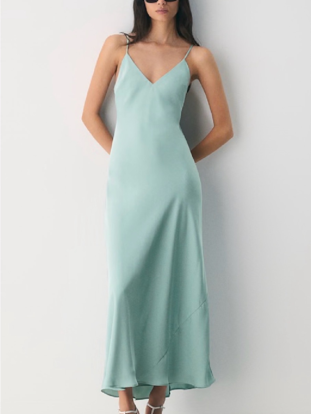 Satin Slip Maxi Dress in Mint Green